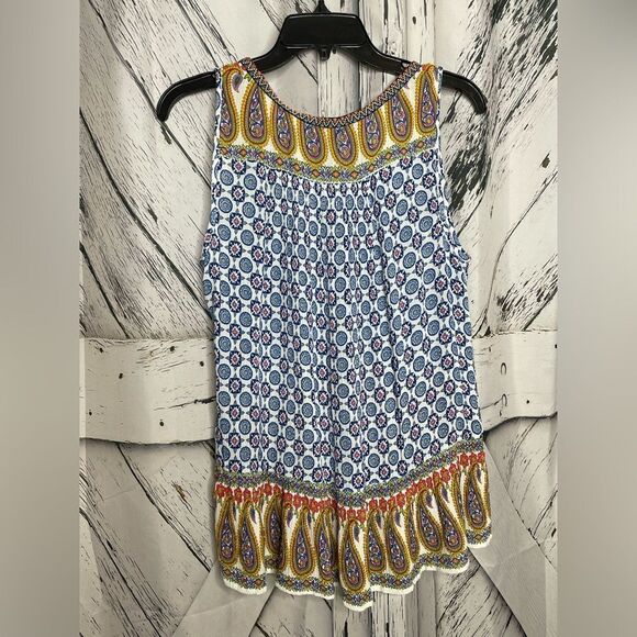 Patrons of Peace Floral Embroidered High Low Ruffle Hem Sleeveless Blouse M - Picture 4 of 7